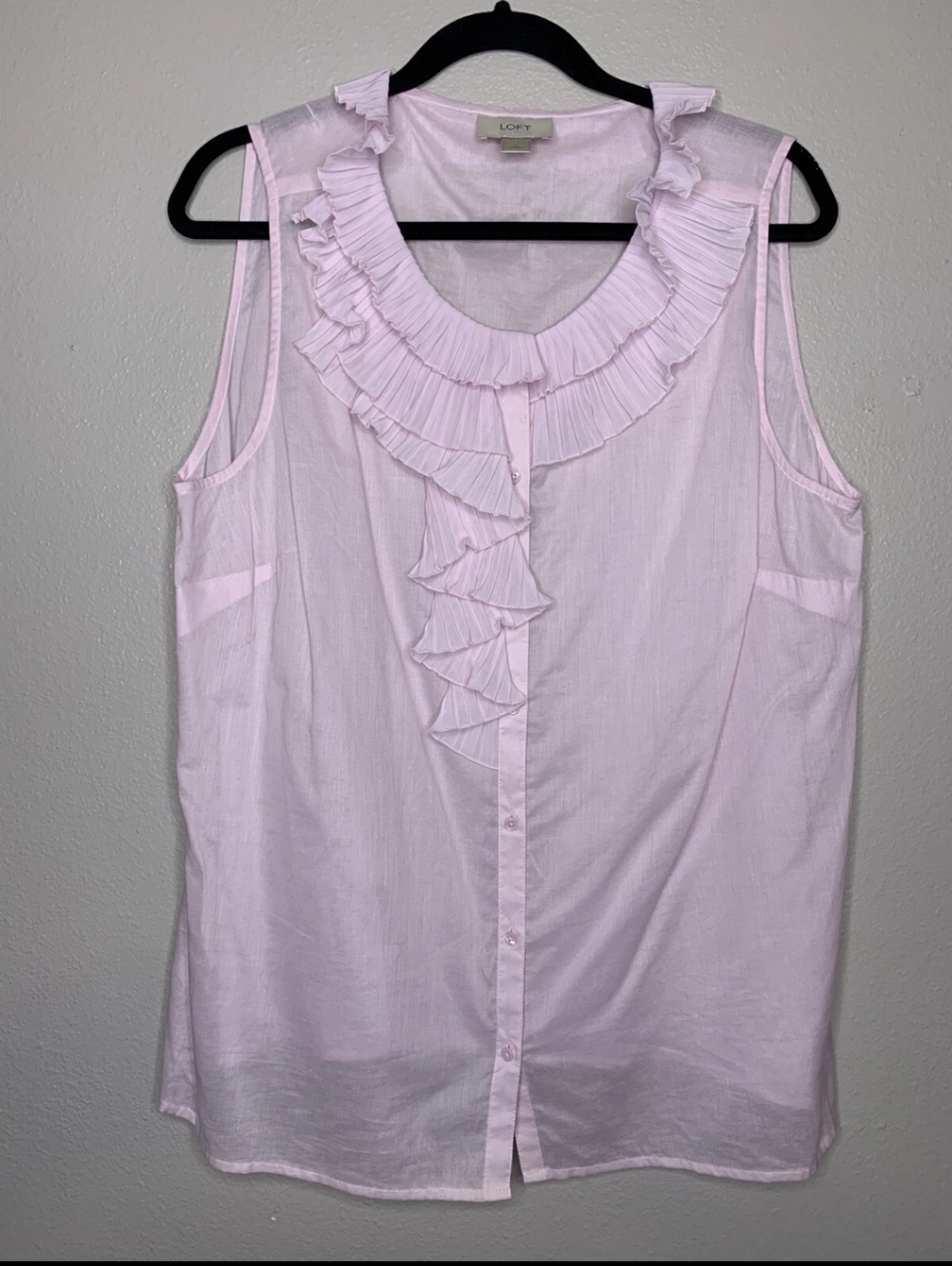 Ann Taylor LOFT Womens XL Blouse Tank Top Ruffles Purple 100% Cotton Business